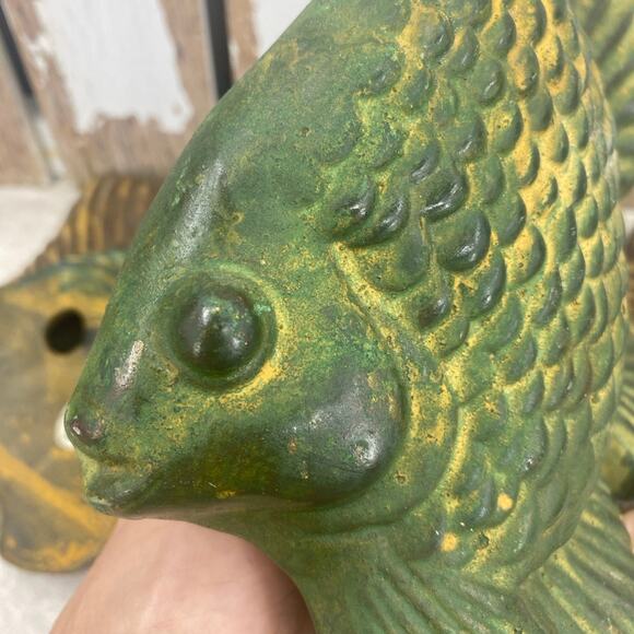 Chalk Art? Fish Set of 3 Wall Art Artisan Spirit Mexico 6”-8” Green Brown Yellow - Picture 8 of 12